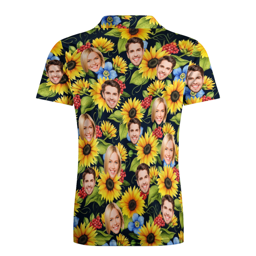 Custom Polo Shirt with Face Personalized Sunflower Polo Shirt for Men Gift for Him - auphotoblanket