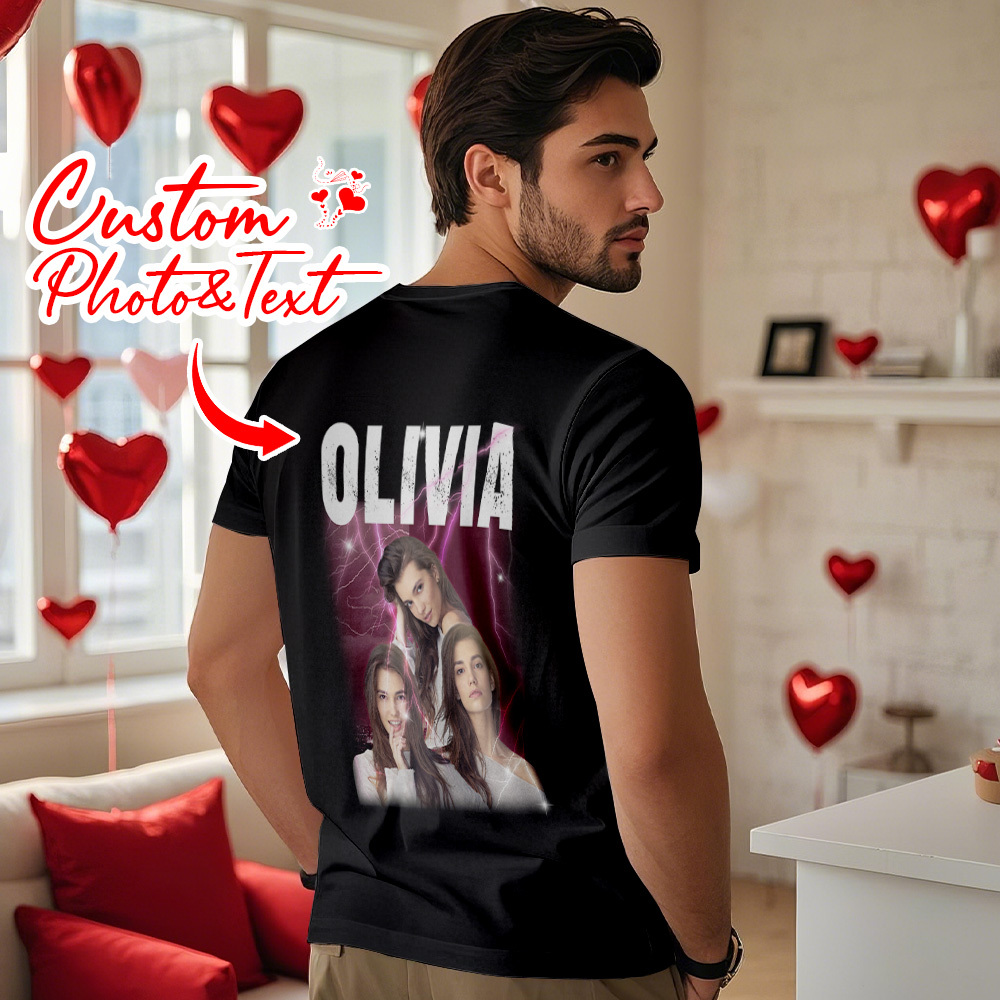 Custom Vintage Girlfriend Photo Tee for Him Unique Valentine's Day Gift for Couples - auphotoblanket