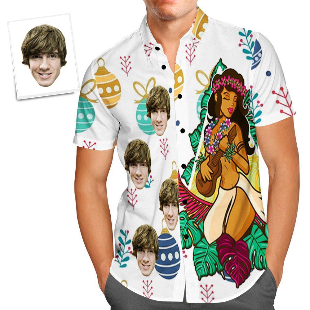 Custom Face Shirt Personalized Photo Men's Hawaiian Shirt Christmas Gift - Hawaiian Girl - auphotoblanket