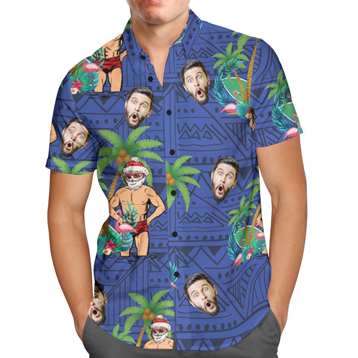 Custom Face Personalized Christmas Hawaiian Shirt Santa Claus on Vacation Holiday Gifts - auphotoblanket