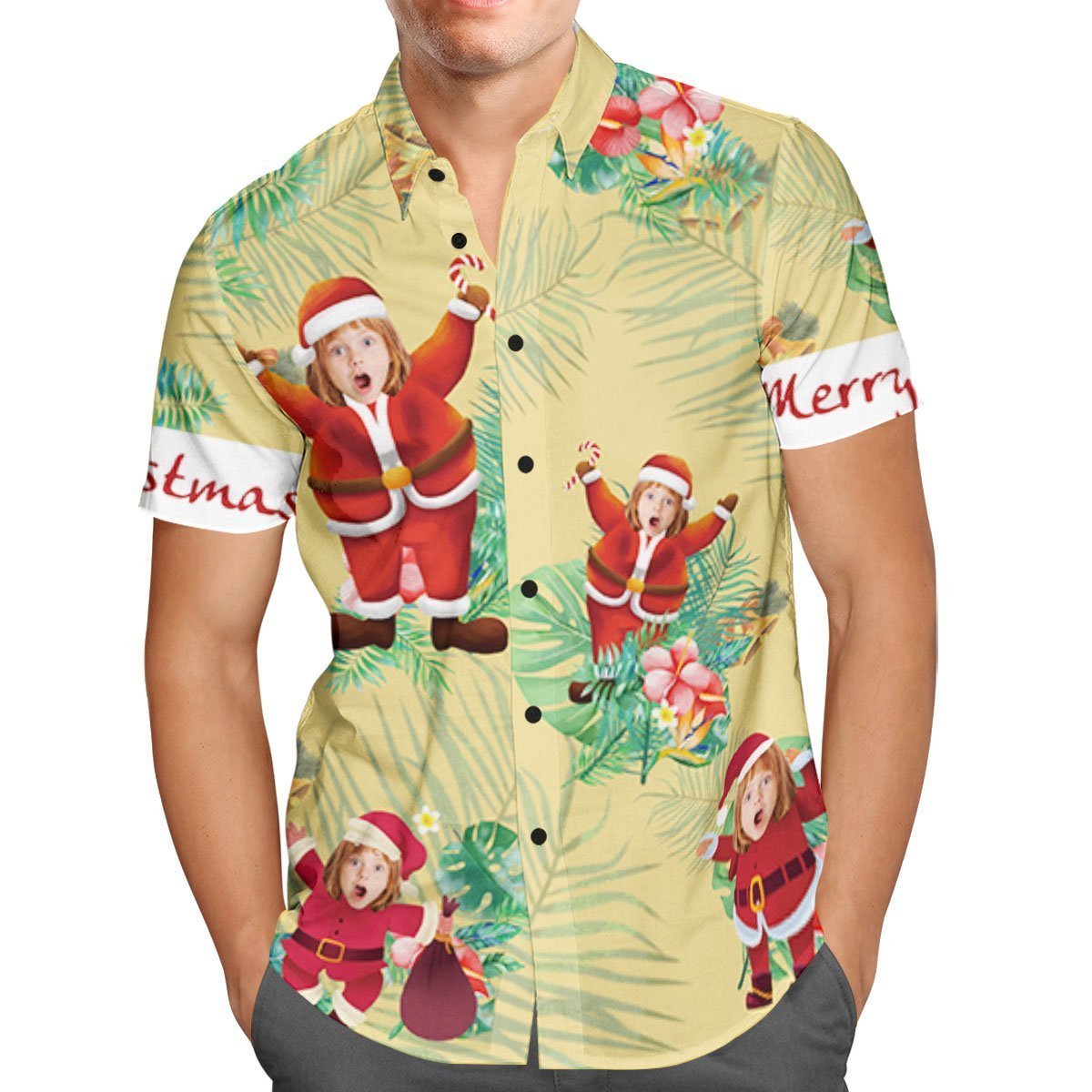 Custom Face Personalized Christmas Hawaiian Shirt Merry Christmas Santa Claus Holiday Gifts - auphotoblanket