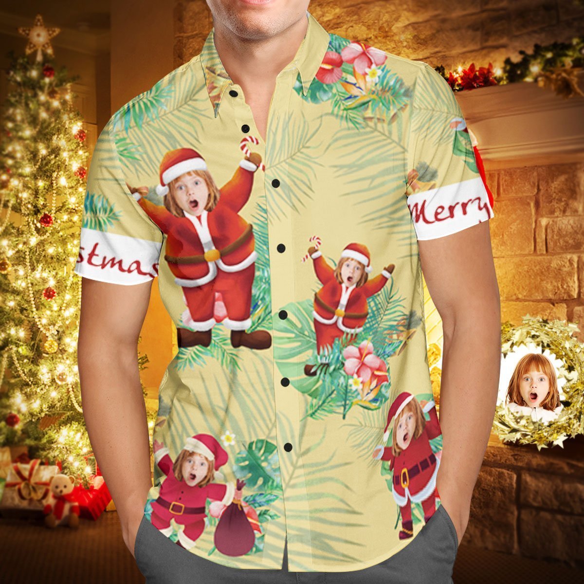 Custom Face Personalized Christmas Hawaiian Shirt Merry Christmas Santa Claus Holiday Gifts - auphotoblanket