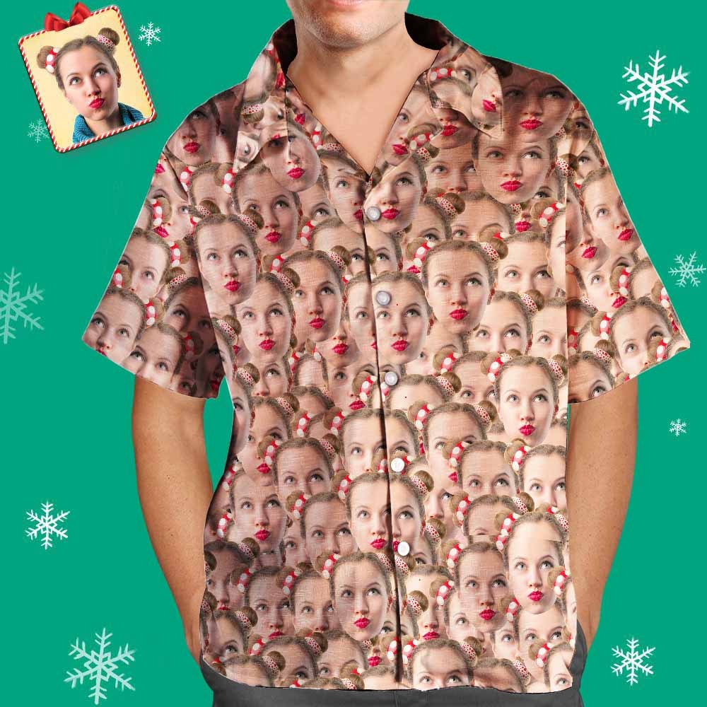 Christmas Gift Custom Hawaiian Shirts Muti-face Design Aloha Beach Shirt For Men - auphotoblanket