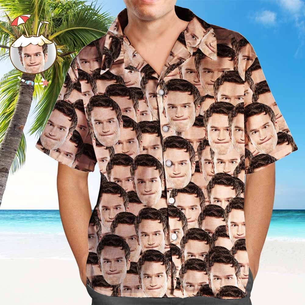 Custom Hawaiian Shirts Face on Hawaiian Shirt Muti-face Design Aloha Beach Shirt For Him - auphotoblanket