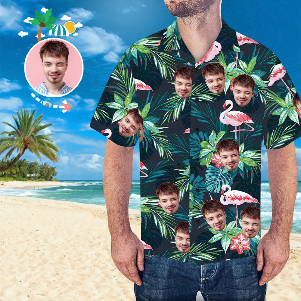 Custom Face Hawaiian Shirt All Over Print Flamingo Flowers And Leaves Custom Button up Shirts