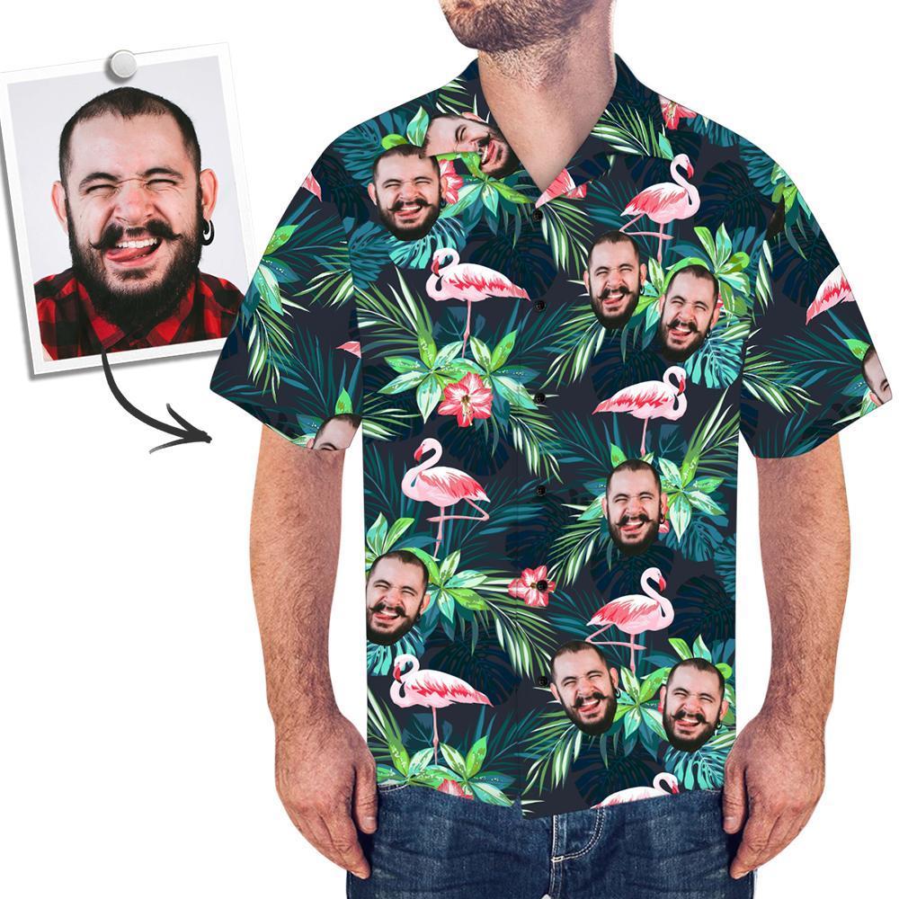 Christmas Gifts,Custom Face All Over Print Hawaiian Shirt Flamingo Flowers And Leaves - auphotoblanket