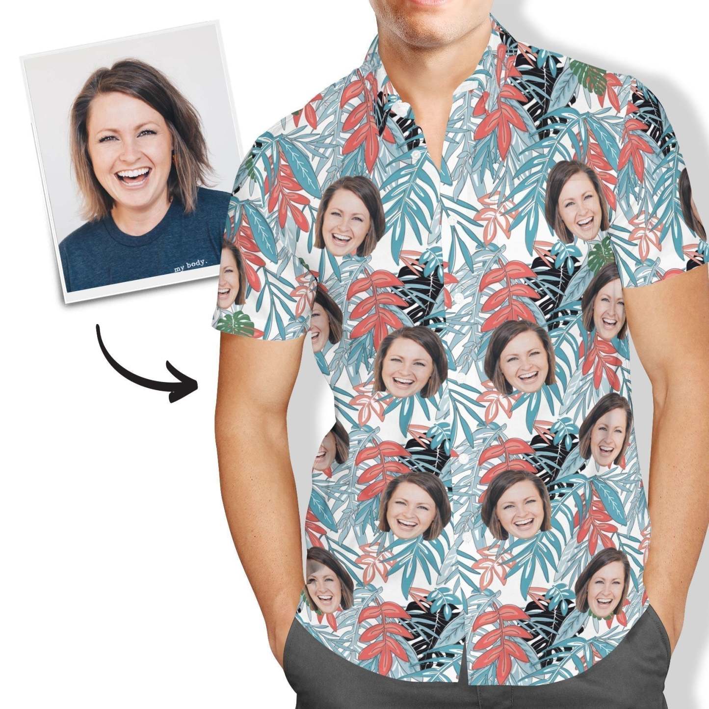 Custom Face Hawaiian Shirt Men's All Over Print Leaves - Get Photo Blanket AU