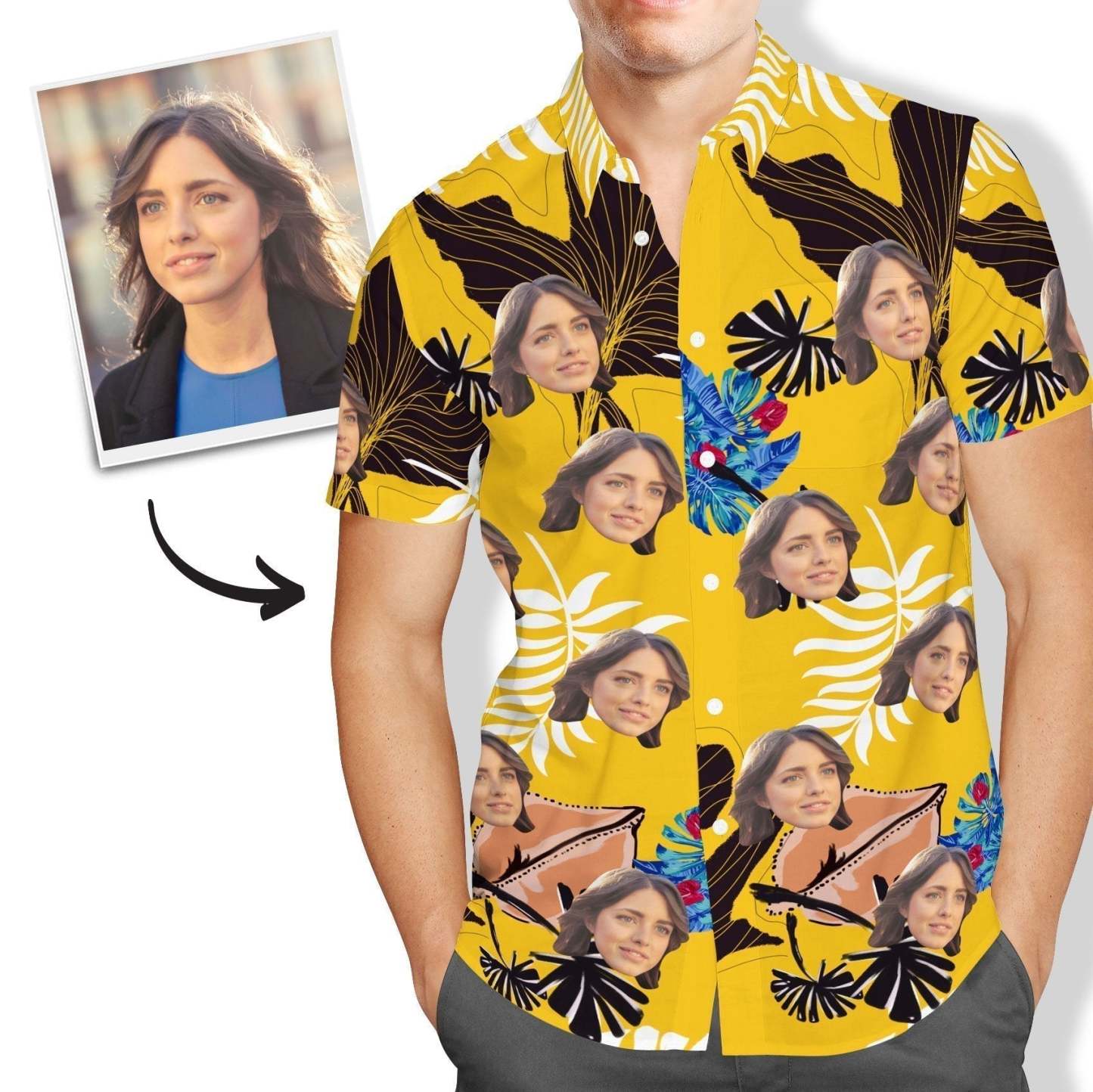 Custom Face Yellow Hawaiian Shirt Mens All Over Print - Get Photo Blanket AU