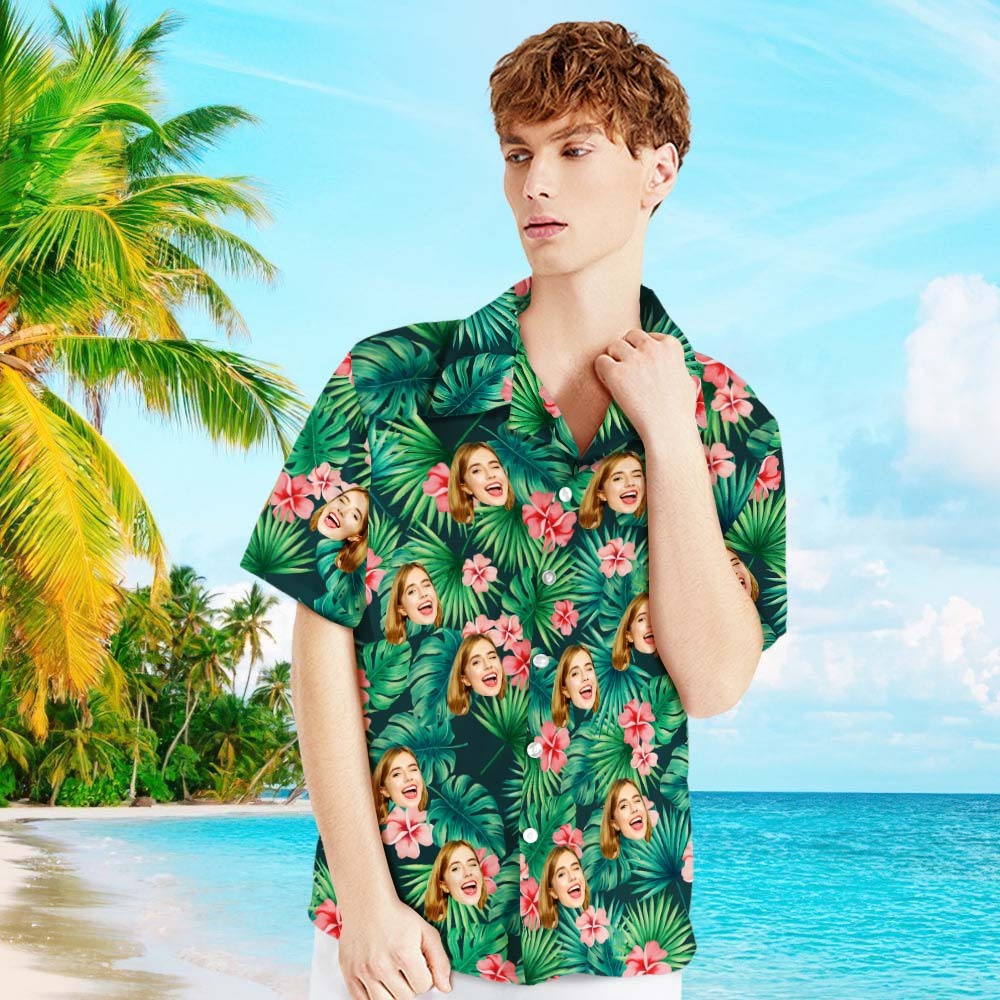 Custom Hawaiian Shirts Red Flowers Design Personalized Aloha Beach Shirt For Men - auphotoblanket