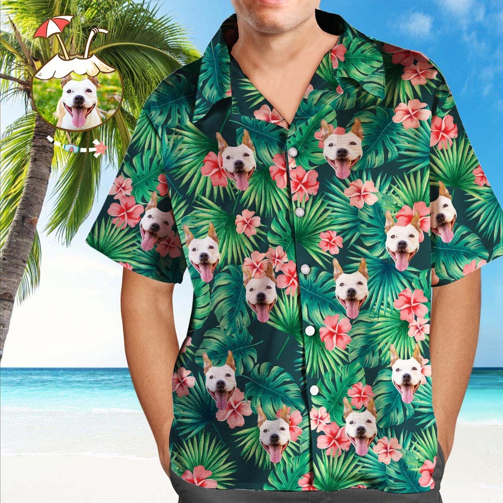Custom Tropical Shirts Custom Face Hawaiian Shirt Leaves & Flowers Men's All Over Print Hawaiian Shirt - auphotoblanket