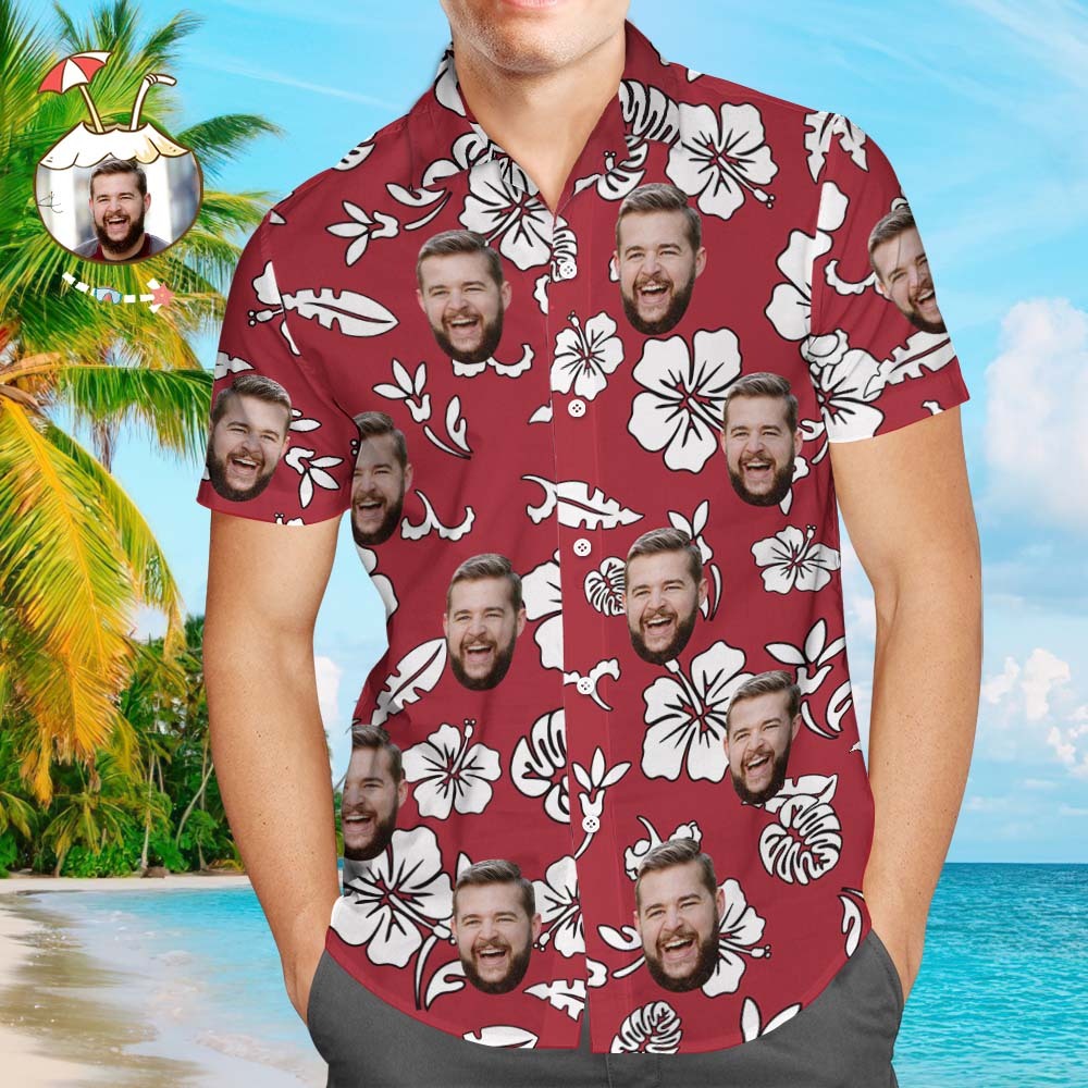 Custom Hawaiian Shirts Red Flowers Personalized Aloha Beach Shirt For Men - auphotoblanket