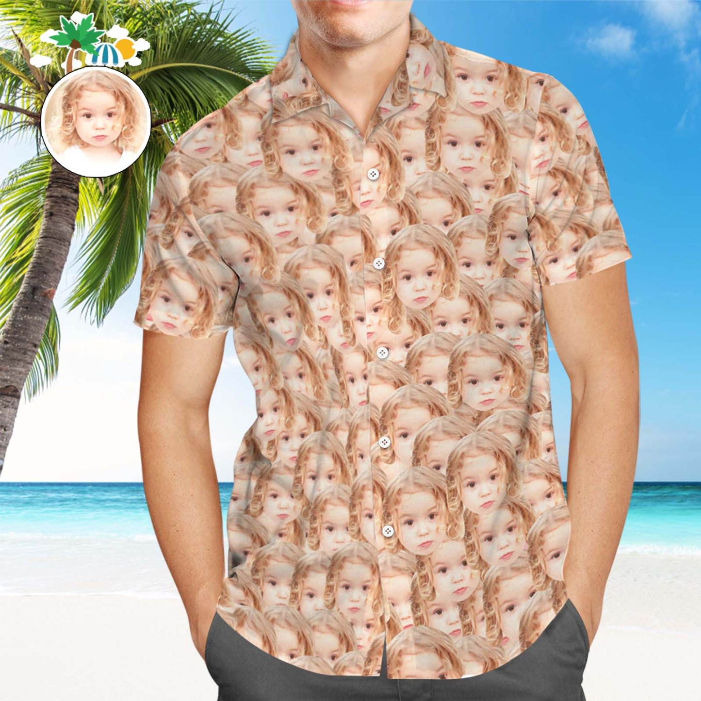 Face on Hawaiian Shirt Muti-face Design Custom Hawaiian Shirts Aloha Beach Shirt For Dad - auphotoblanket