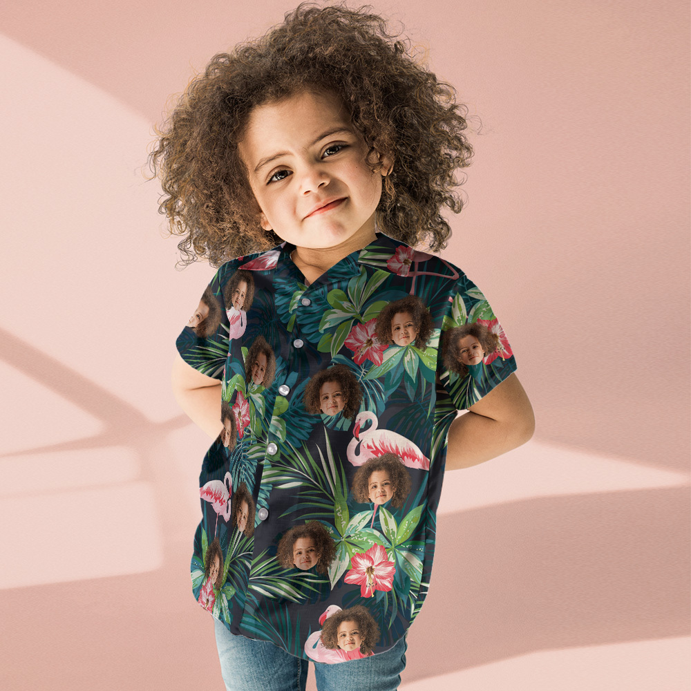 Custom Face Shirt Kid's Hawaiian Shirt Flamingo Flower - auphotoblanket