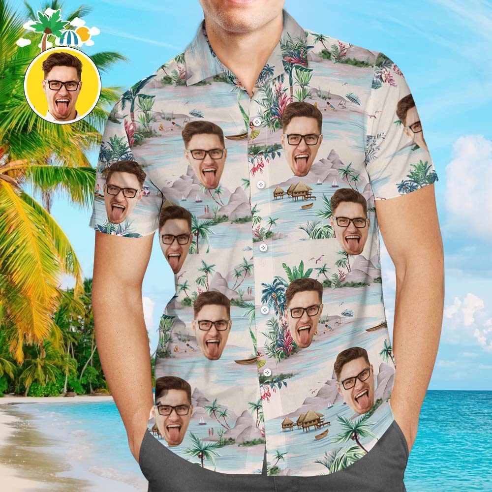 Custom Face Hawaiian Shirt All Over Print With Landscape Pattern