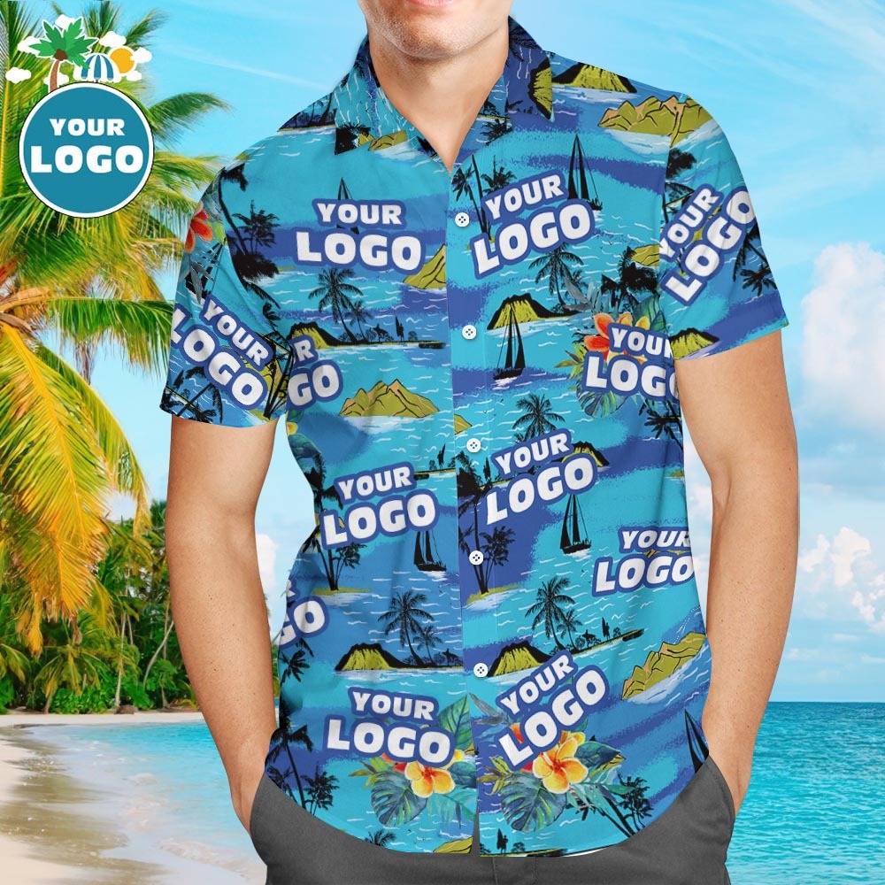 Custom Logo Hawaiian Shirts Mountains Personalized Aloha Beach Shirt For Men - auphotoblanket