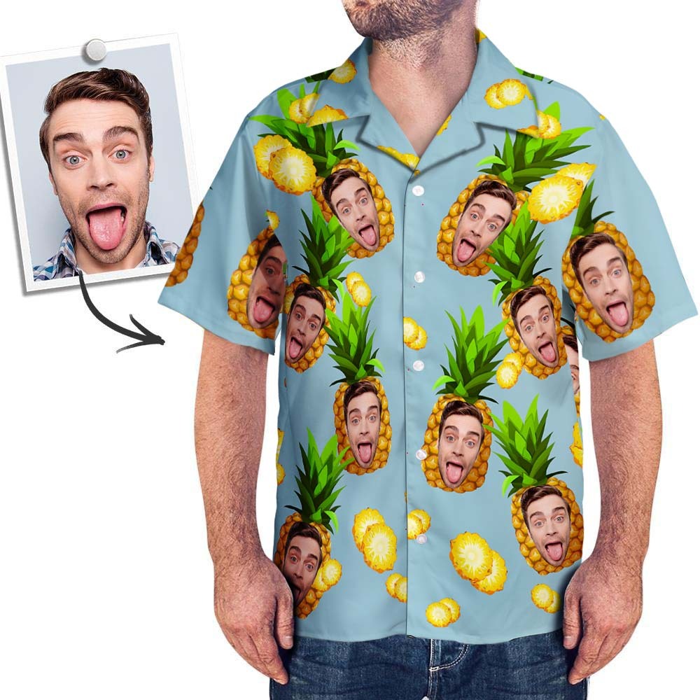 Custom Face Hawaiian Shirt Men's All Over Print Large Leaves Short Sleeve Shirt - auphotoblanket