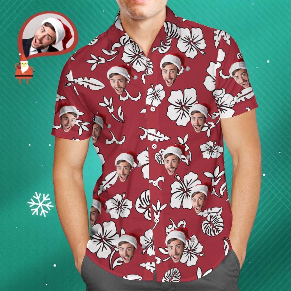 Christmas Gift Custom Hawaiian Shirts Red Flowers Personalized Aloha Beach Shirt For Men - auphotoblanket