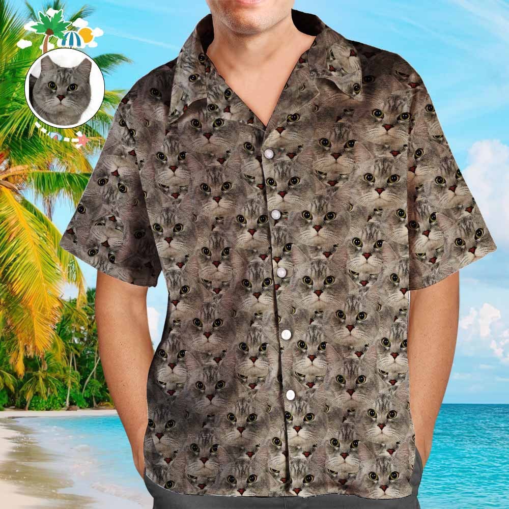 Custom Pet Face Hawaiian Shirt Men's All Over Print Hawaiian Shirt Personalized Hawaiian Shirt - auphotoblanket