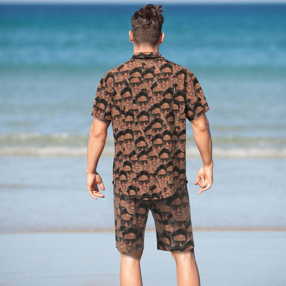 CustomLogo Face Hawaiian Shirt And Beach Shorts  Personalized Logo Mash  Vacation Party Gift - auphotoblanket