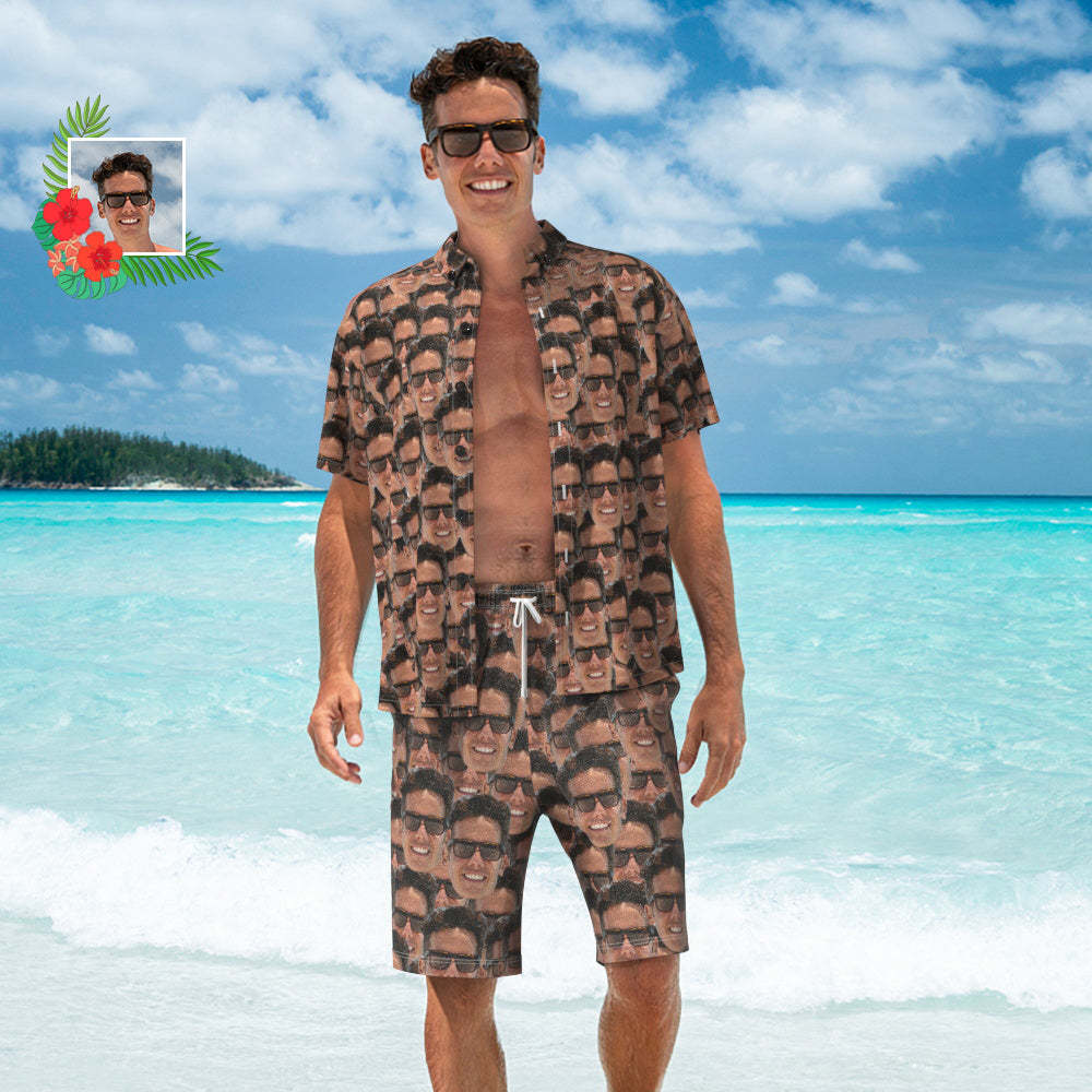 CustomLogo Face Hawaiian Shirt And Beach Shorts  Personalized Logo Mash  Vacation Party Gift - auphotoblanket