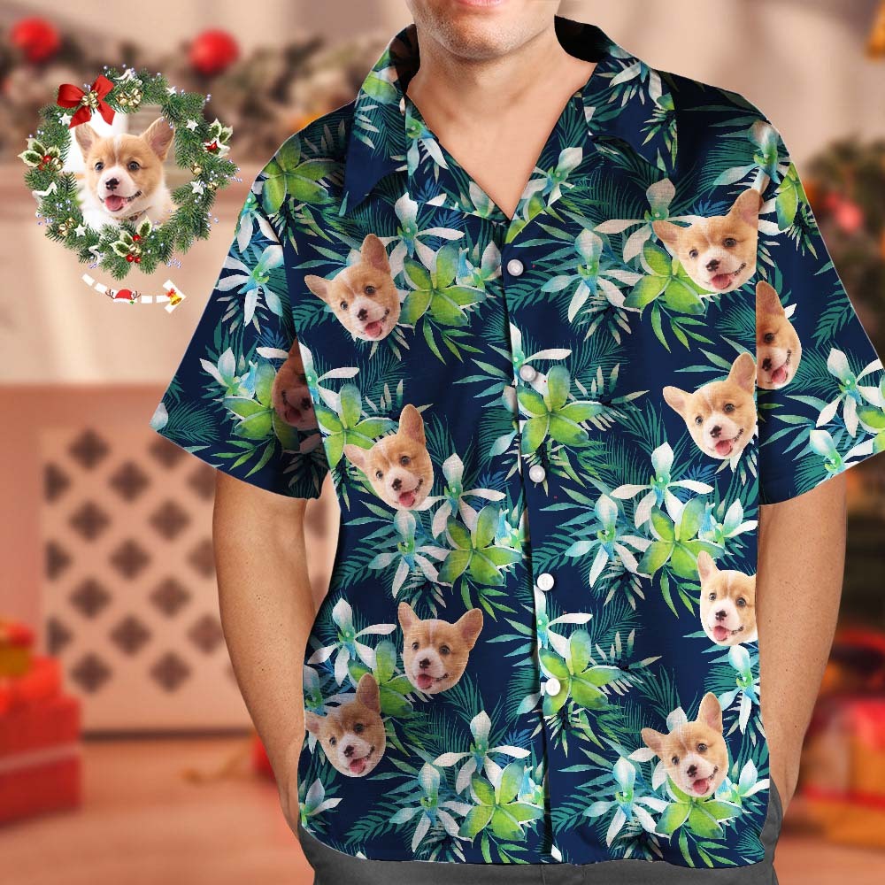 Black Friday Custom Hawaiian Shirt with Face Custom Dog Face Hawaiian Shirt Leaves Tropical Shirts for Christmas - auphotoblanket