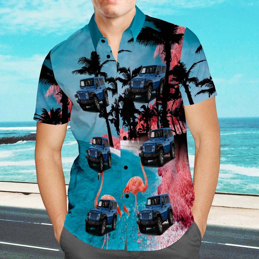 Upload Car Photo Custom Hawaiian Shirts Flamingo Summer Style Aloha Beach Shirt For Men - auphotoblanket