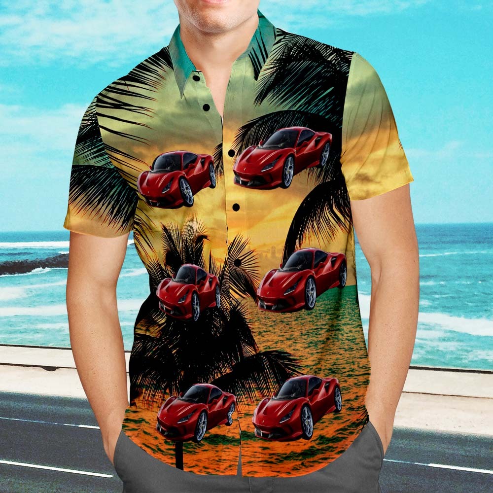 Upload Car Photo Custom Hawaiian Shirts Evening Sunset Aloha Beach Shirt For Men - auphotoblanket