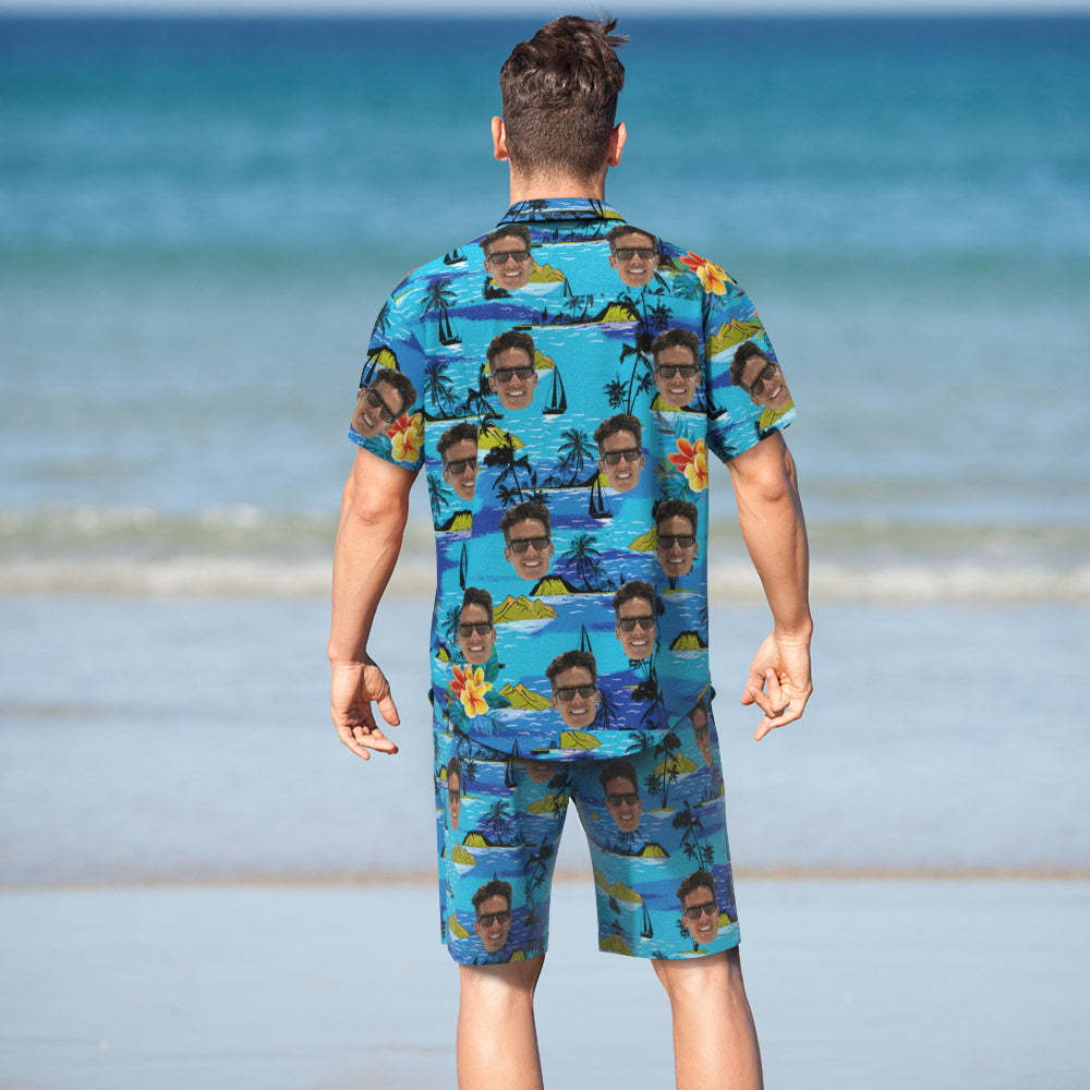 Vice City Custom Face Hawaiian Shirt And Beach Shorts  Personalized Men's Photo Gang Style  Vacation Party Gift - auphotoblanket