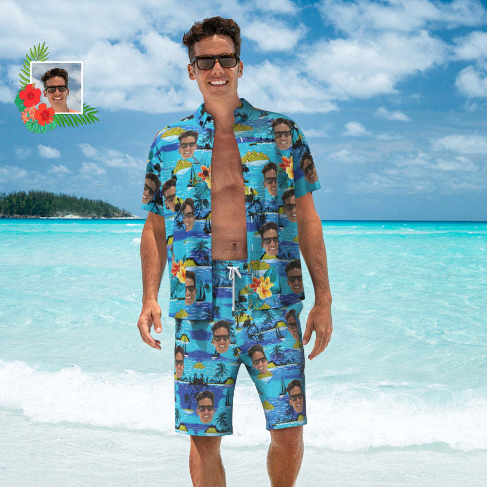 Vice City Custom Face Hawaiian Shirt And Beach Shorts  Personalized Men's Photo Gang Style  Vacation Party Gift - auphotoblanket