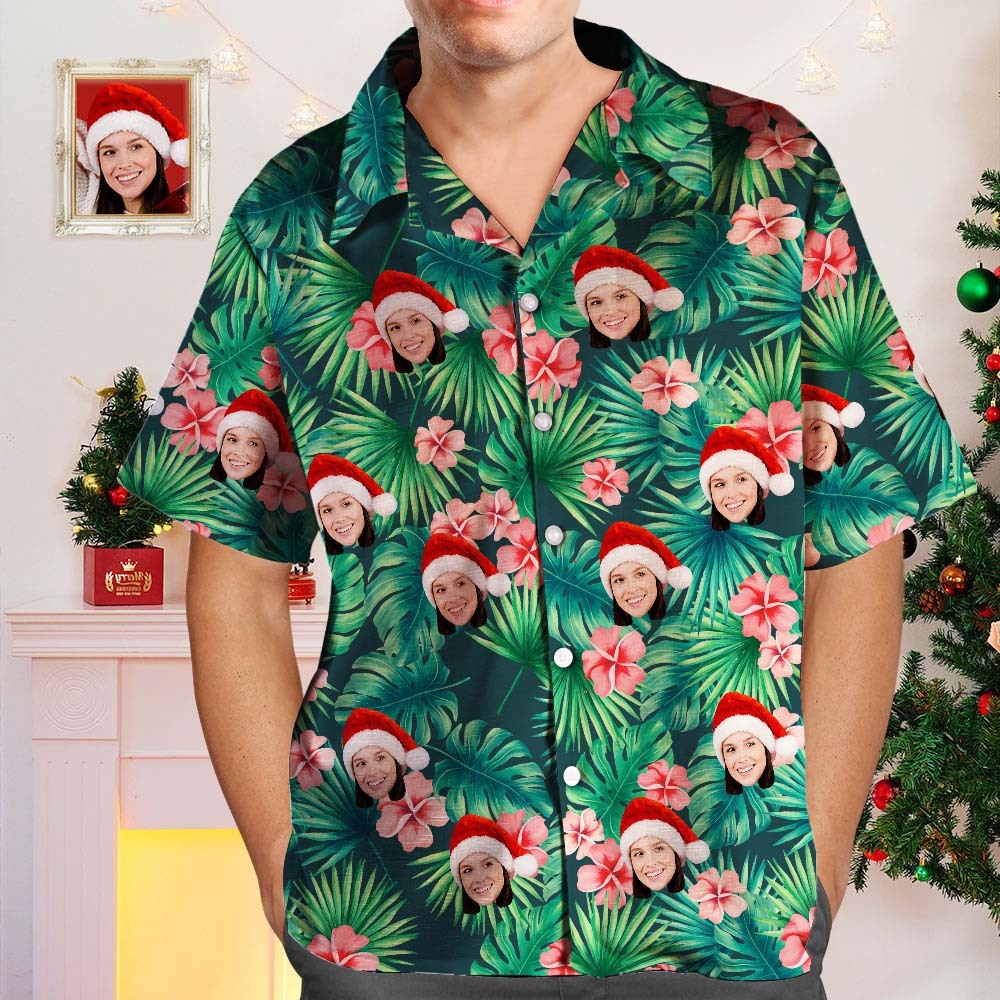 Christmas Gift Custom Hawaiian Shirts Red Flowers Design Personalized Aloha Beach Shirt For Men - auphotoblanket