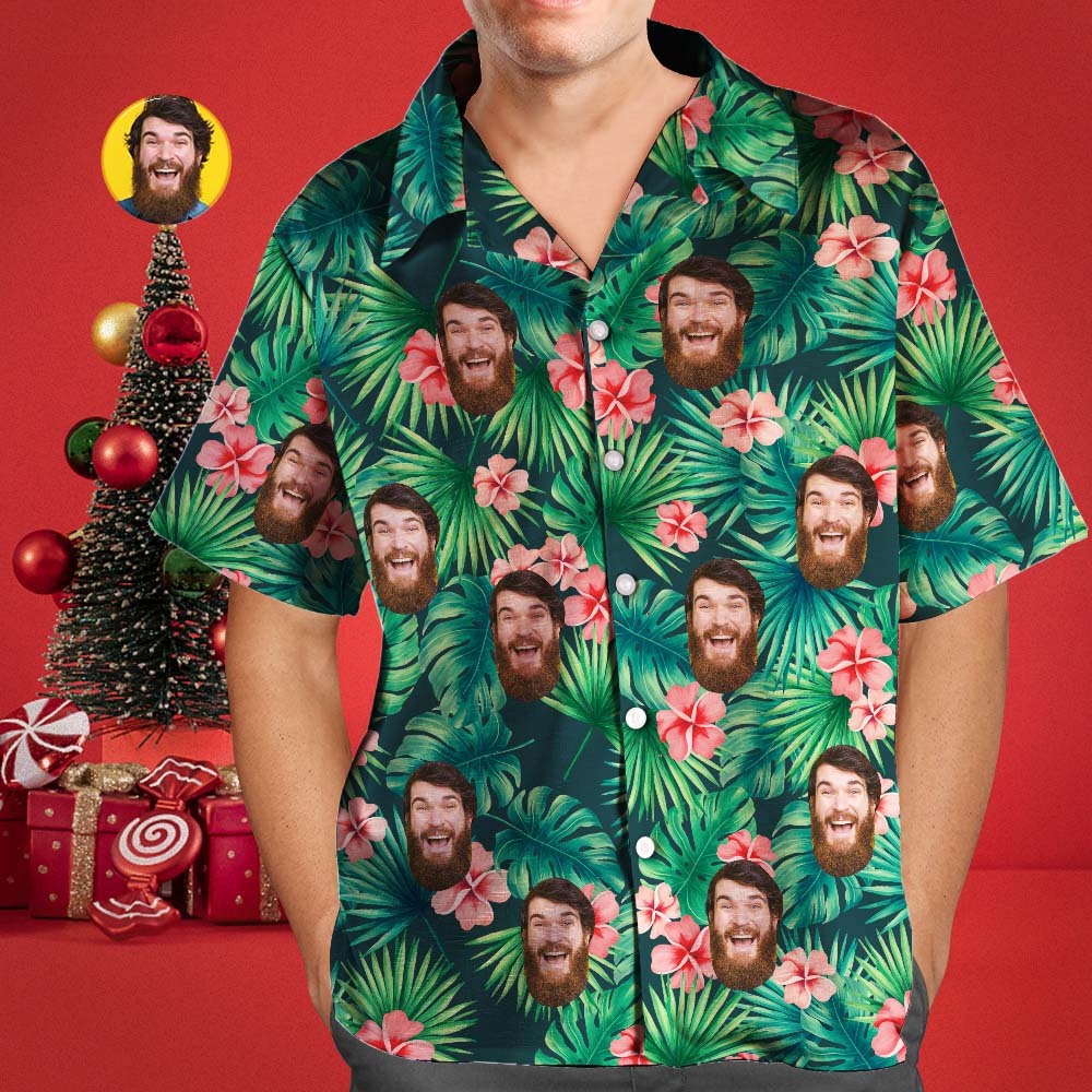 Christmas Gift Custom Hawaiian Shirts Red Flowers Design Personalized Aloha Beach Shirt For Men - auphotoblanket