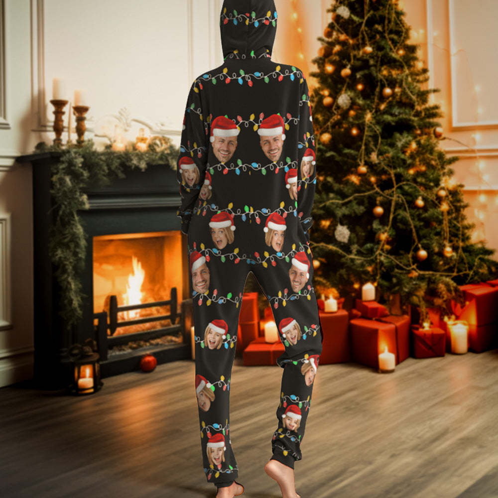 Custom Onesies Photo Xmas Leds Pajamas One-Piece Sleepwear Family Pyjamas Christmas Gift - auphotoblanket