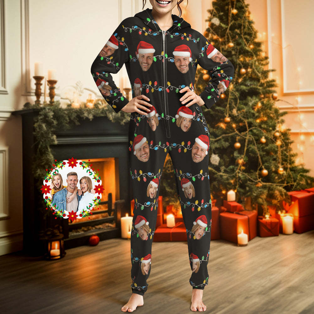 Custom Onesies Photo Xmas Leds Pajamas One-Piece Sleepwear Family Pyjamas Christmas Gift - auphotoblanket