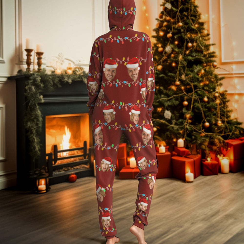 Custom Onesies Photo Xmas Leds Pajamas One-Piece Sleepwear Family Pyjamas Christmas Gift - auphotoblanket