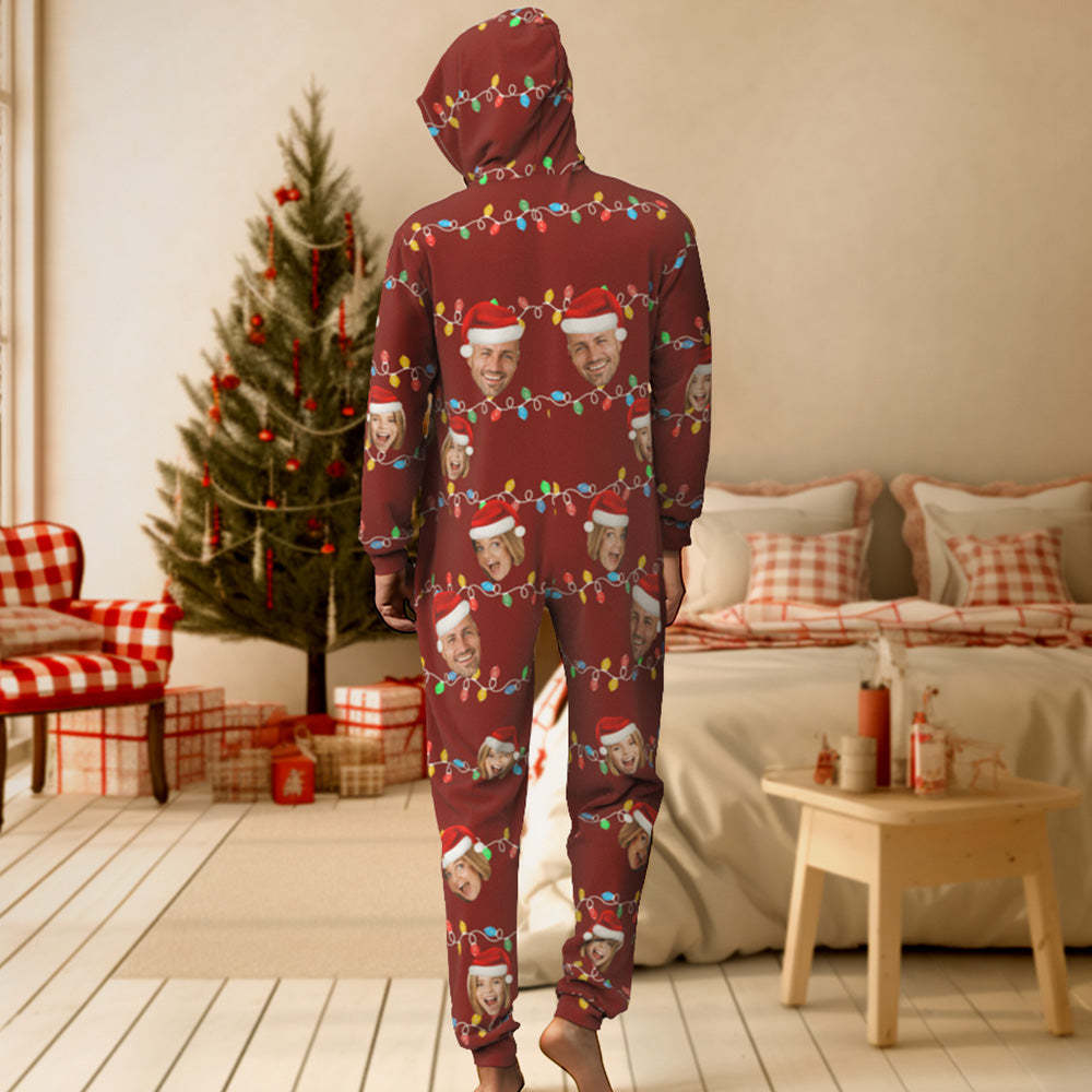 Custom Onesies Photo Xmas Leds Pajamas One-Piece Sleepwear Family Pyjamas Christmas Gift - auphotoblanket