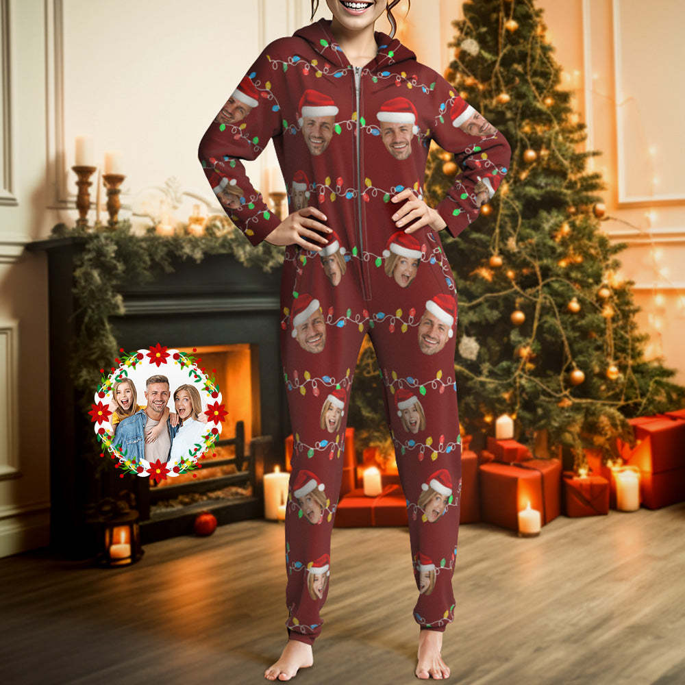 Custom Onesies Photo Xmas Leds Pajamas One-Piece Sleepwear Family Pyjamas Christmas Gift - auphotoblanket
