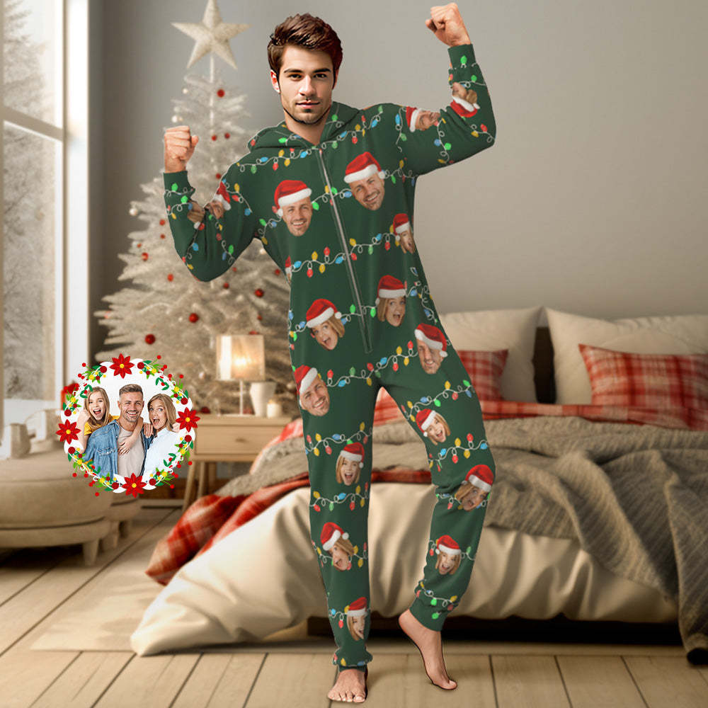 Custom Onesies Photo Xmas Leds Pajamas One-Piece Sleepwear Family Pyjamas Christmas Gift - auphotoblanket