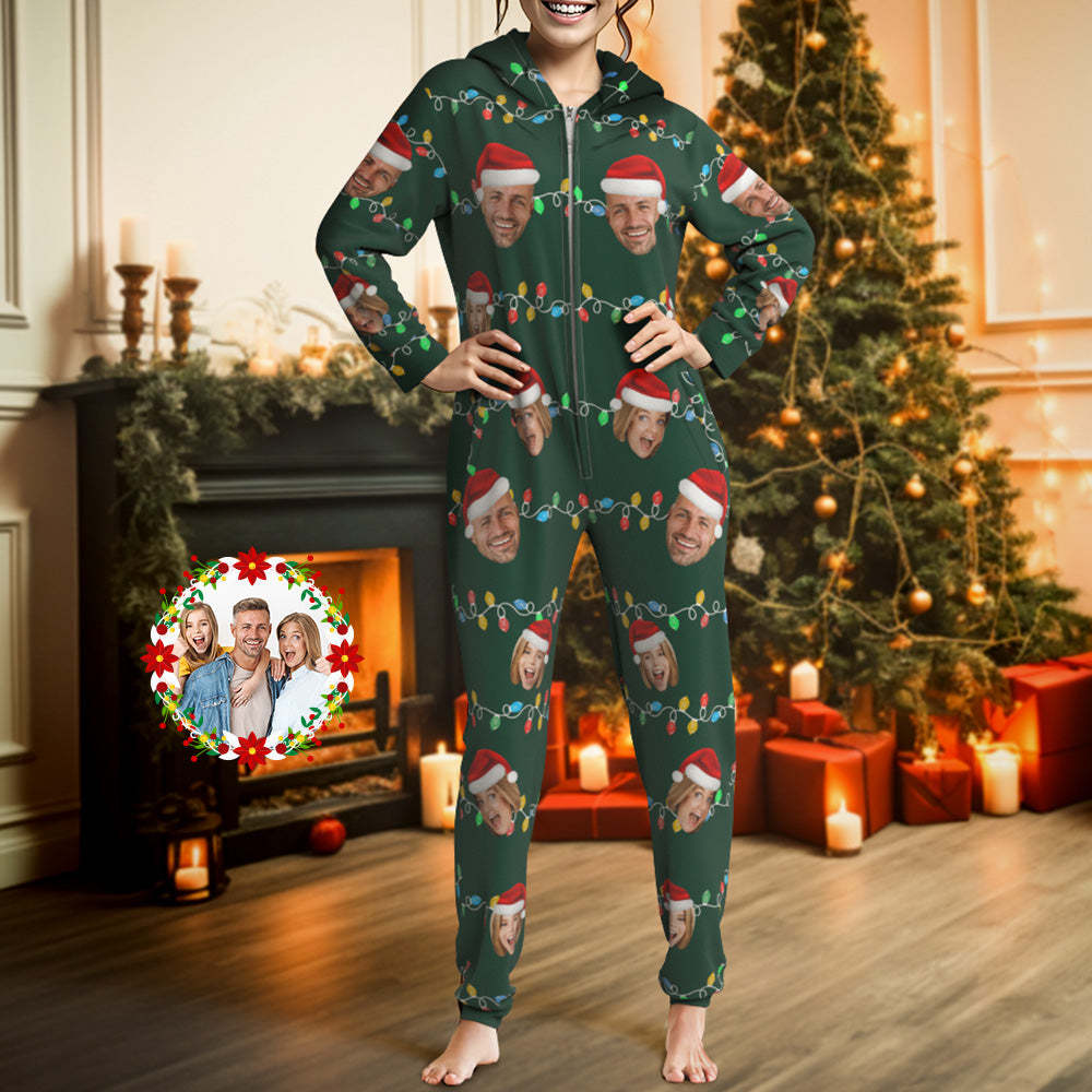 Custom Onesies Photo Xmas Leds Pajamas One-Piece Sleepwear Family Pyjamas Christmas Gift - auphotoblanket