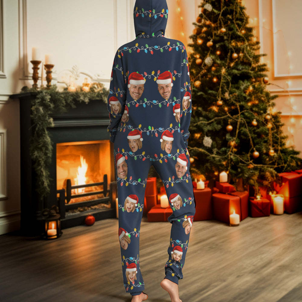 Custom Onesies Photo Xmas Leds Pajamas One-Piece Sleepwear Family Pyjamas Christmas Gift - auphotoblanket