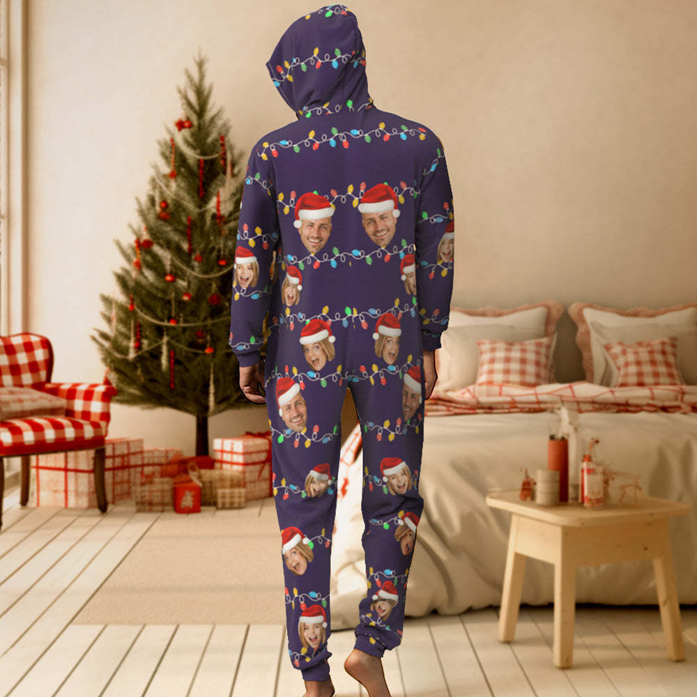 Custom Onesies Photo Xmas Leds Pajamas One-Piece Sleepwear Family Pyjamas Christmas Gift - auphotoblanket