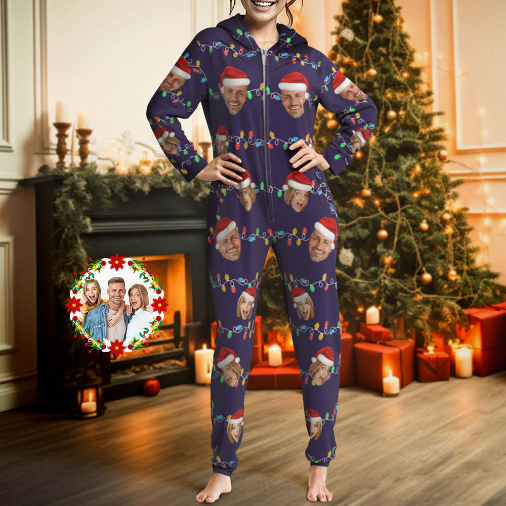 Custom Onesies Photo Xmas Leds Pajamas One-Piece Sleepwear Family Pyjamas Christmas Gift - auphotoblanket