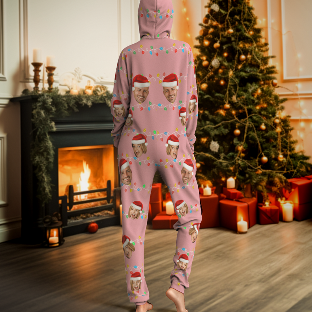 Custom Onesies Photo Xmas Leds Pajamas One-Piece Sleepwear Family Pyjamas Christmas Gift - auphotoblanket