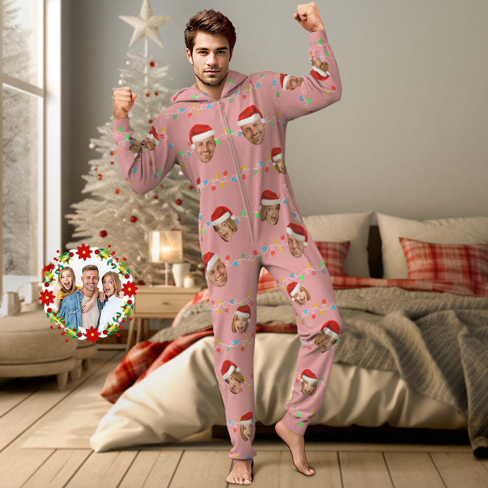 Custom Onesies Photo Xmas Leds Pajamas One-Piece Sleepwear Family Pyjamas Christmas Gift - auphotoblanket