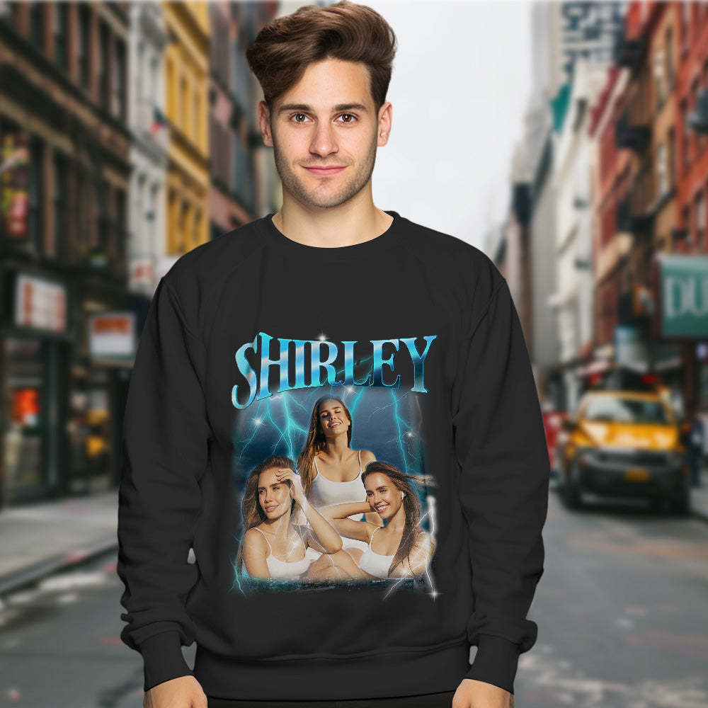 Custom Photo and Text Hoodie Personalized Photo Gift Unisex Personality Vintage Lightning Sweatshirt