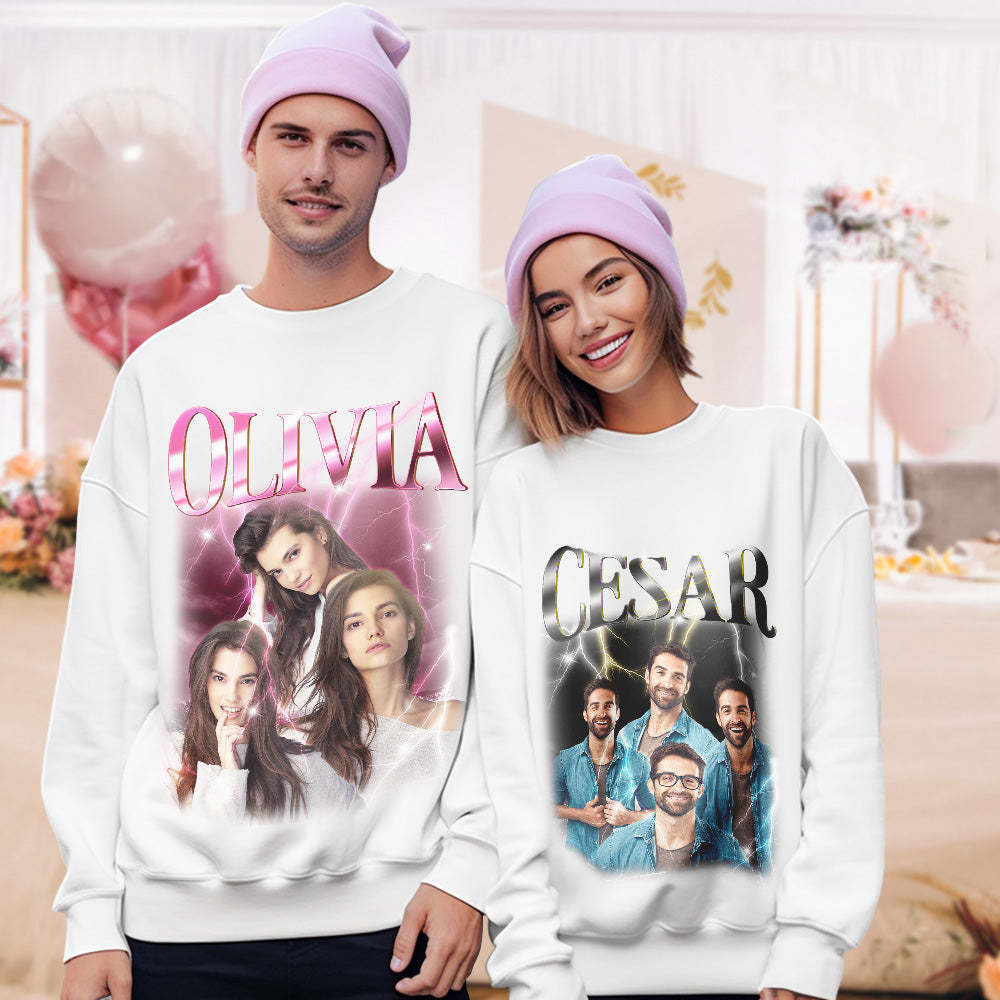 Custom Photo and Text Hoodie Personalized Photo Gift Unisex Personality Vintage Lightning Sweatshirt