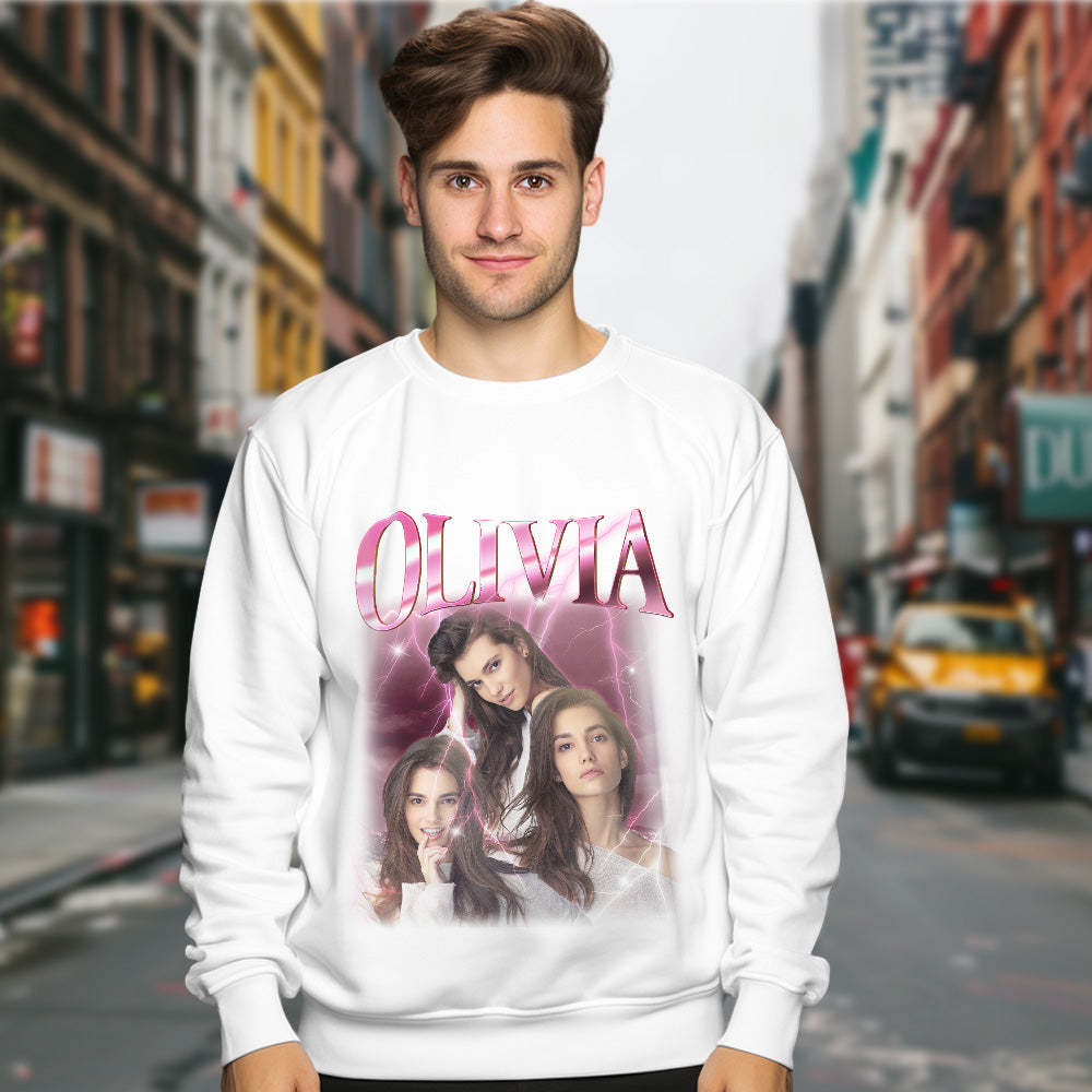Custom Photo and Text Hoodie Personalized Photo Gift Unisex Personality Vintage Lightning Sweatshirt