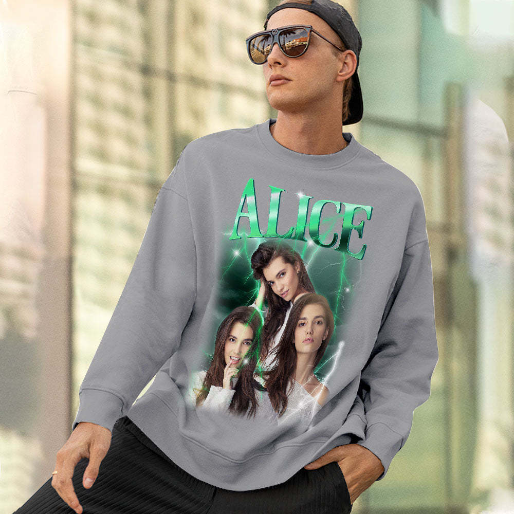 Custom Photo and Text Hoodie Personalized Photo Gift Unisex Personality Vintage Lightning Sweatshirt