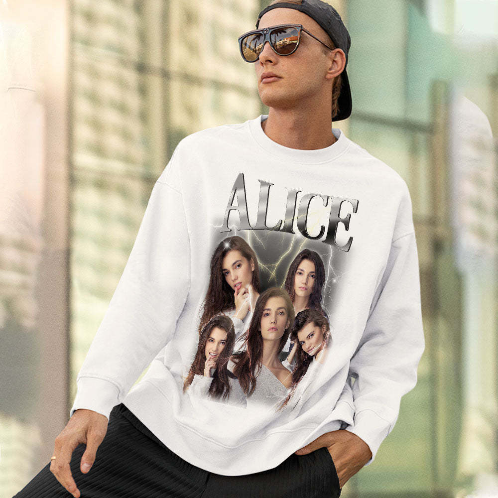 Custom Photo and Text Hoodie Personalized Photo Gift Unisex Personality Vintage Lightning Sweatshirt