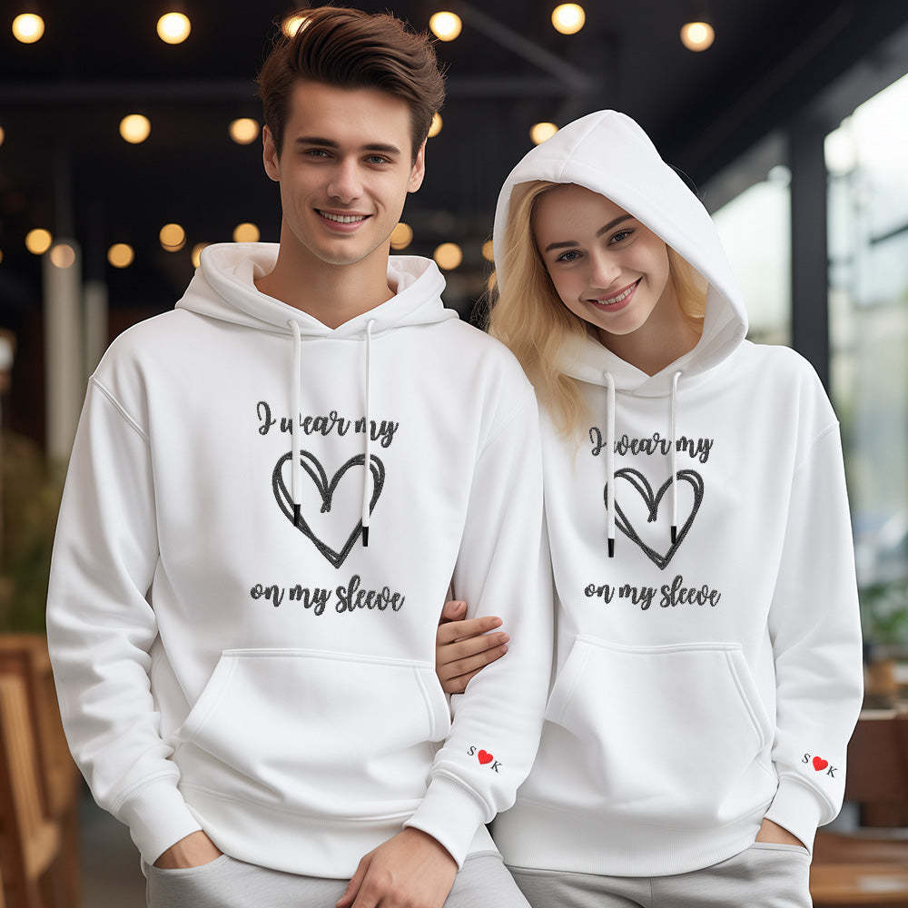 Personalized Embroidered Love Heart Hoodie Custom Text Sweatshirt Valentine Gift - auphotoblanket