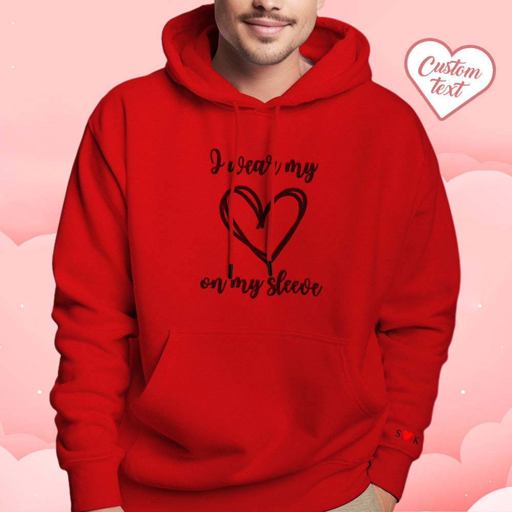 Personalized Embroidered Love Heart Hoodie Custom Text Sweatshirt Valentine Gift - auphotoblanket